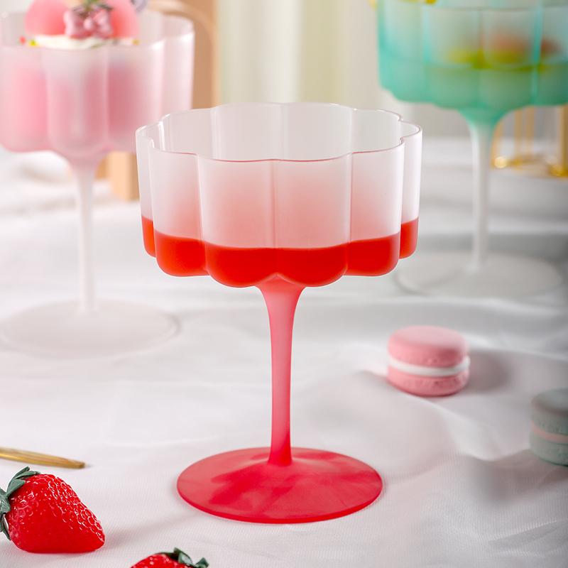 Colorful Frosted Glass Cocktail Mug Masked Candy Goblet Home Petal Lace Macaron Ice Cream Cup Holiday Party Barware