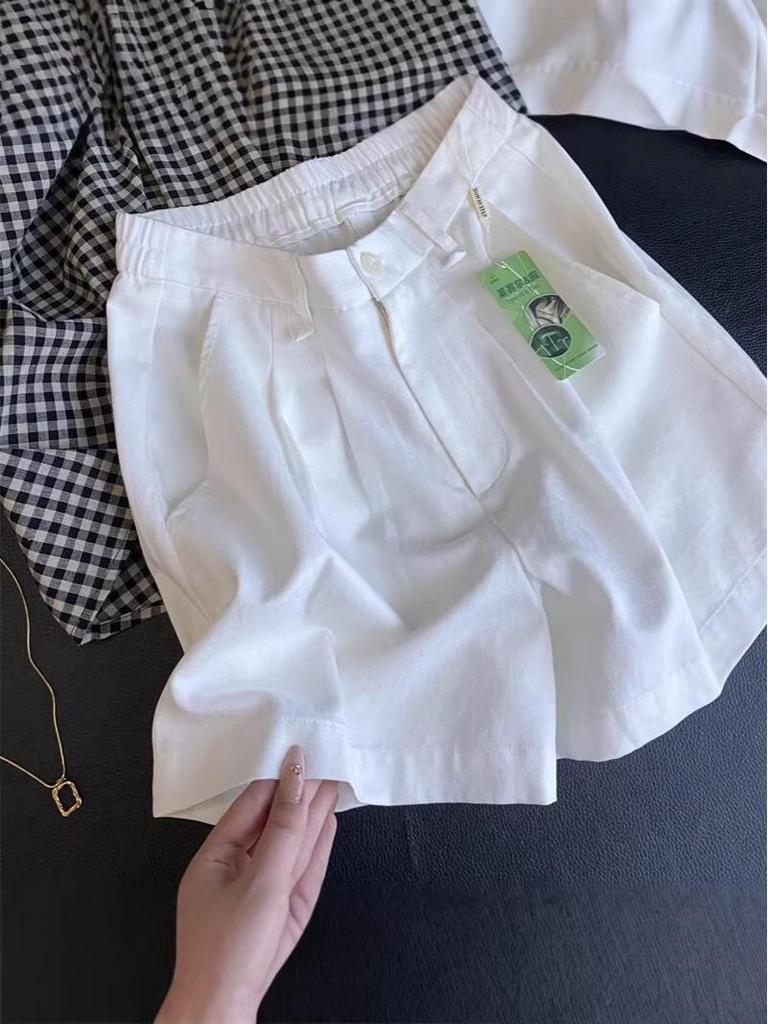 In Blue: High Waist Tencel Linen Bermuda Shorts – Loose Casual A-line Wide Leg Design