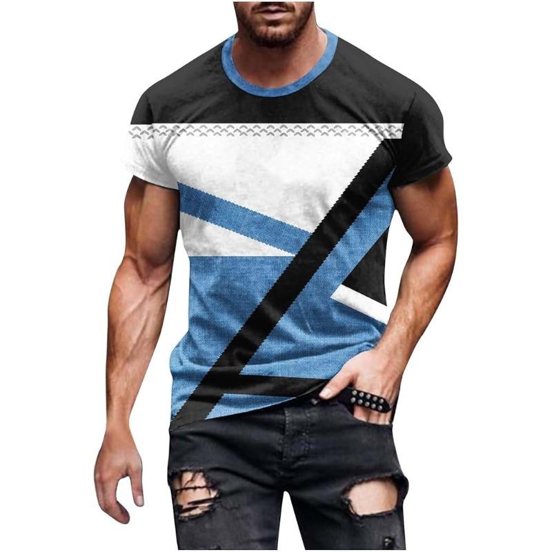 Men's Novelty Graphic 3D T-Shirt Crew Neck Short Sleeve Casual Printing Geometric Patterns Summer Party Beach Shirts Blouse