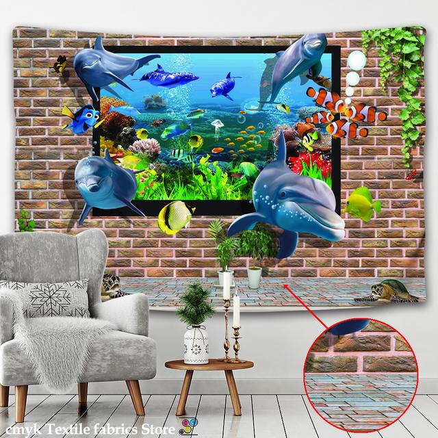 Meeresmuseum Wandteppich Wandbehang Unterwasserwelt -Hippie Dekor Wandtuch-Wal Wandtuch Böhmische Dekoration Handwäsche