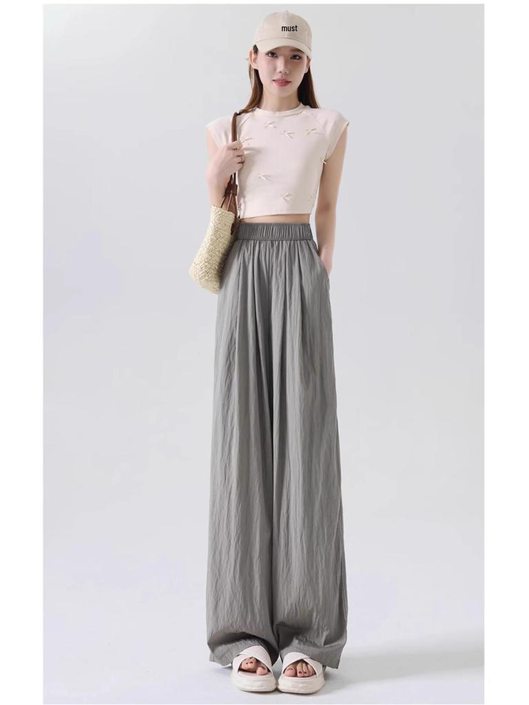 Ice Silk Women's High Waist Wide Leg Summer Pants - Slimming, Drapey, Casual, Cool, Sun-Protective.