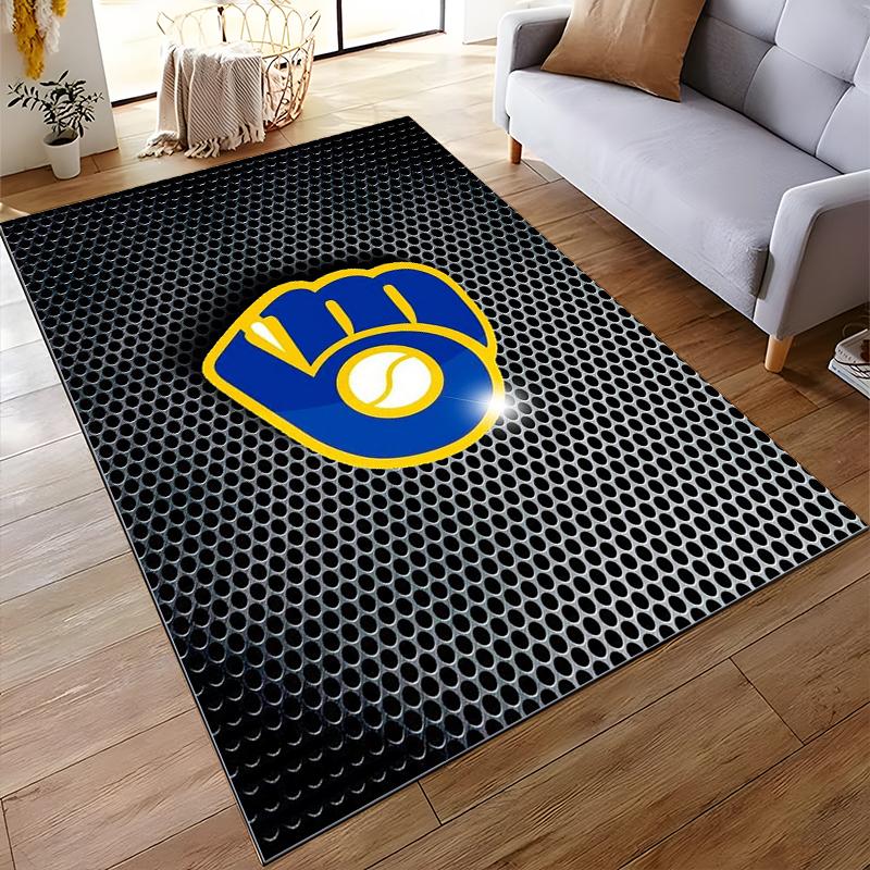 Blue and Yellow Baseball Glove Logo Design Non-slip Rug Suitable for Living Room and Bedroom Sofas.