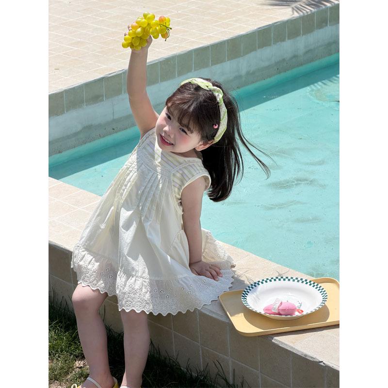Girls' Cotton Striped Tank Sundress Set - Sleeveless Summer Dress In Cool Korean Style