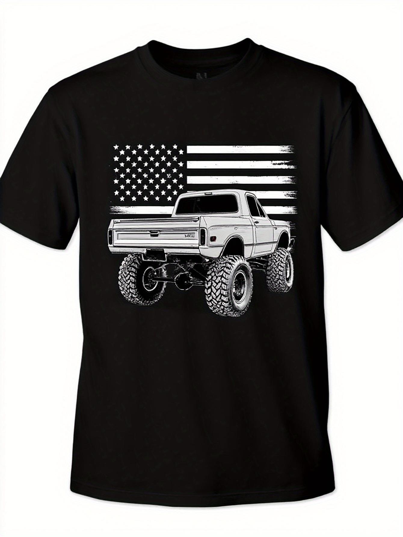 

Vintage American Flag Pickup Truck Graphic TShirt 100 Cotton ONeck Short Sleeve Summer Casual Mens Tshirt Streetwear S