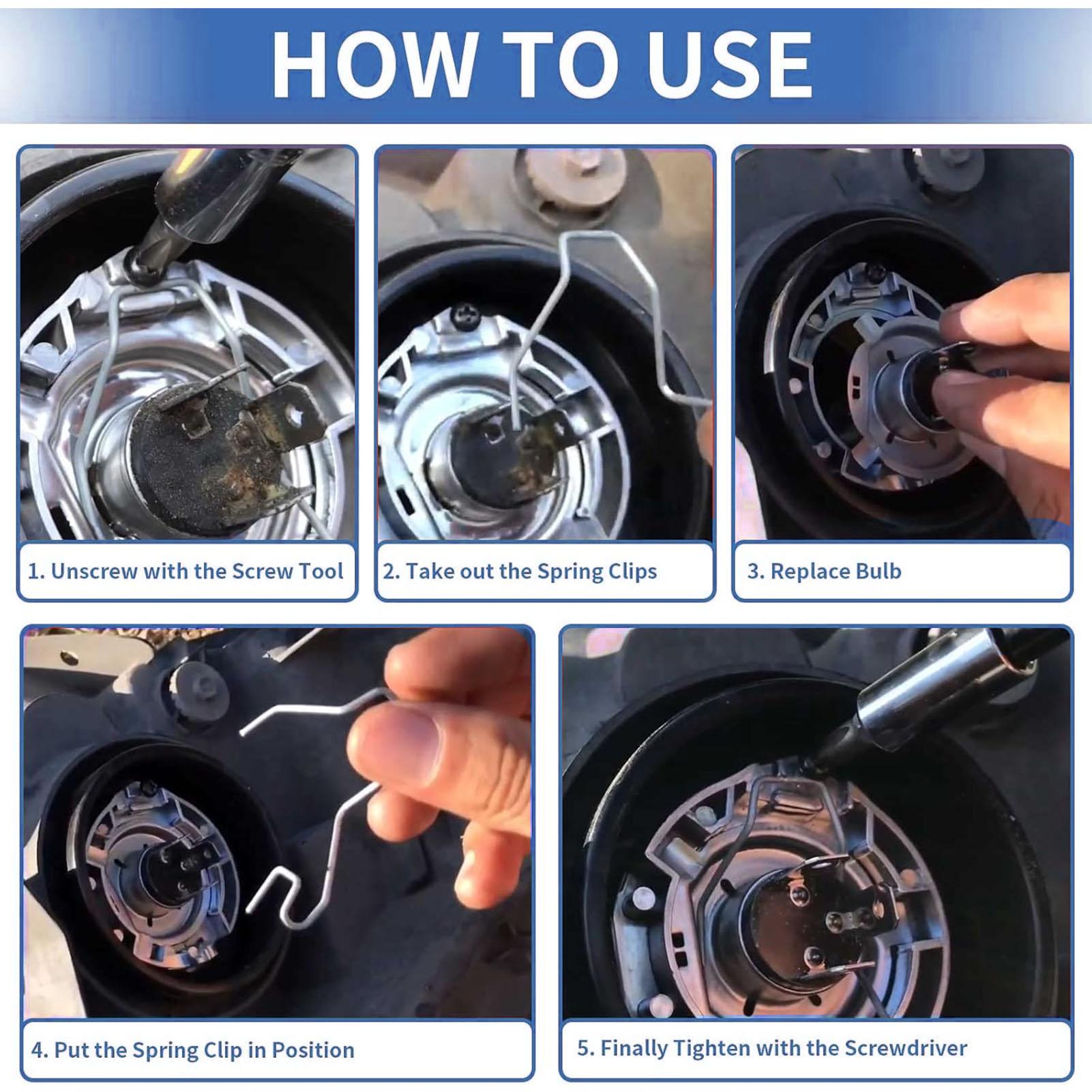 

6Pcs Car Bulb Clip Stainless Steel Scratch Resistant Headlight Retainer Spring Clip for H1 H3 H4 H7 Bulbs