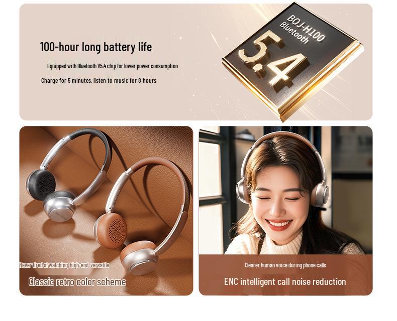 Retro Style Bluetooth Noise-Cancelling Headphones with Long Battery Life