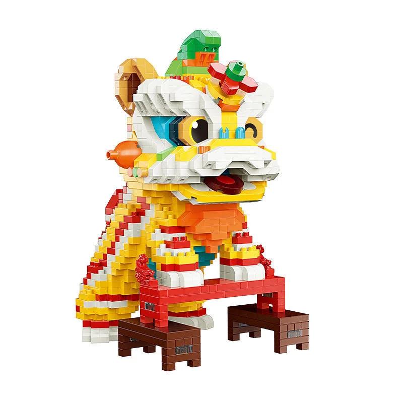 Micro-Baustein-Set Traditioneller Chinesischer Löwentanz 3D-Modell Miniatur Kulturelle Darstellung Konstruktionsspielzeug Chinesisches Neujahr
