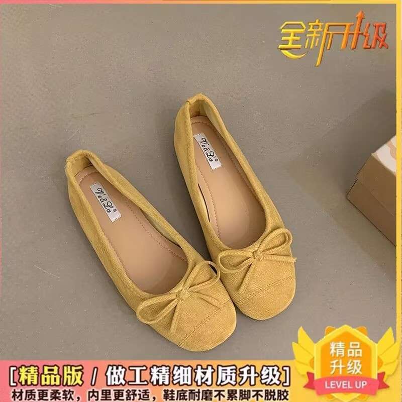 Storlek 35-43, damaskor i stora storlekar, mild kvällsbris rosett franska enkelskor damers vår och sommar nya platta mössor