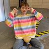 Dames O-hals Lange Mouw Shirt Mode Regenboogstrepen Los T-shirt Vrouwelijk Casual Tops