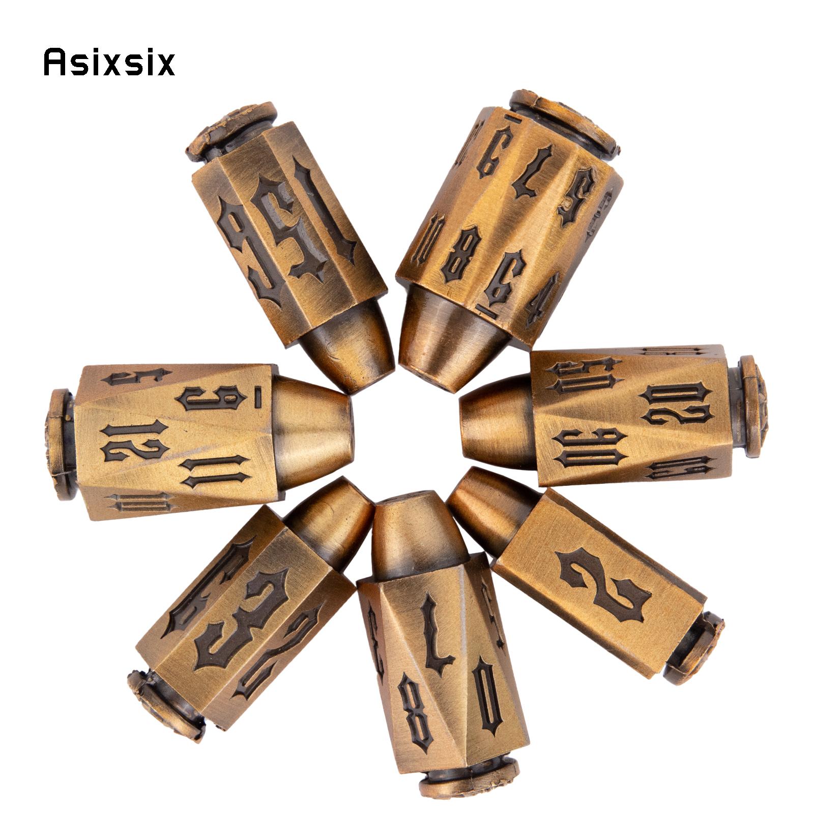 7 Pcs Yellow Metal Bullet Black Number Sharp Edge Dice Polyhedral Dice Suitable for Role-Playing RPG Card Game