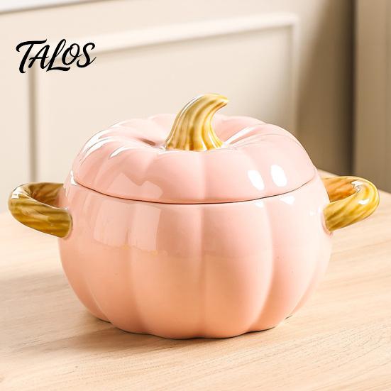 Practical Kitchen Gift for Home Pumpkin Soup Bowl with Lid And Double Handle, Microwave Safe Decorative Thanksgiving Tableware Ceramic Bowl,