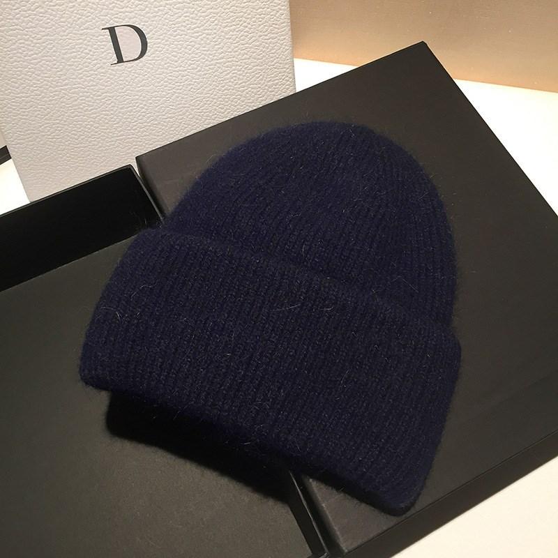 Soft Sticky Rabbit Fur Knitted Woolen Hat for Women In Winter Solid Color Warm Cover Head Showing Small Face Hats & Caps (women’s)