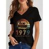 Damen 1984 Vintage 3D-gedrucktes Kurzarm V-Ausschnitt Kabelloses Damen T-Shirt