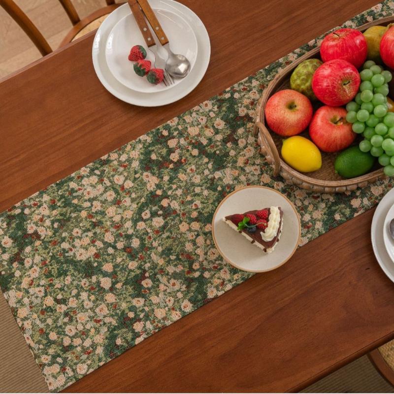 Jacquard Tassel Table Runner Long Strip Thick Wear-resistant Retro Countryside Home Kitchen Restaurant Decoration Table Runner