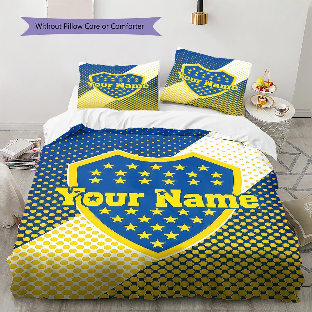 Boca Juniors Custom Name Pattern Bedding Quilt Set Quilt Cover Pillowcase Home Birthday Gift(1 * duvet cover + 2 * pillowcase, without core)