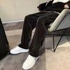 Men Pants Solid Color Mid Rise Elastic Waist Wide Leg Loose Streetwear Winter Draping Sweatpants for Jogging
