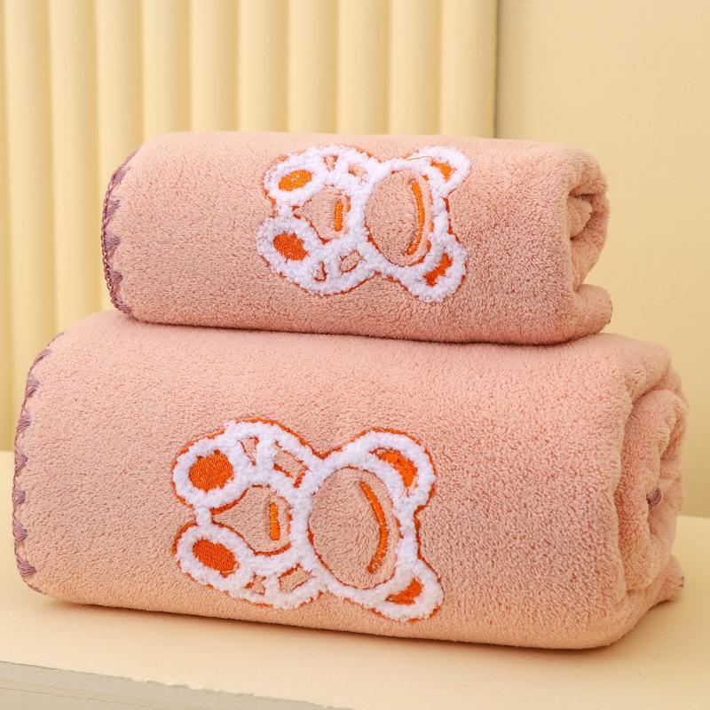 Bär besticktes Handtuch gehäkelt verdickt Mutter und Kind Handtuch, Cartoon Korallenfleece saugfähiges Haushaltstuch