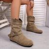 New Design Female Ankle Boots Flock Round Toe Wedges Slip On Pleated Leisure Daily Booties Women Flat Booties Botas Mujer