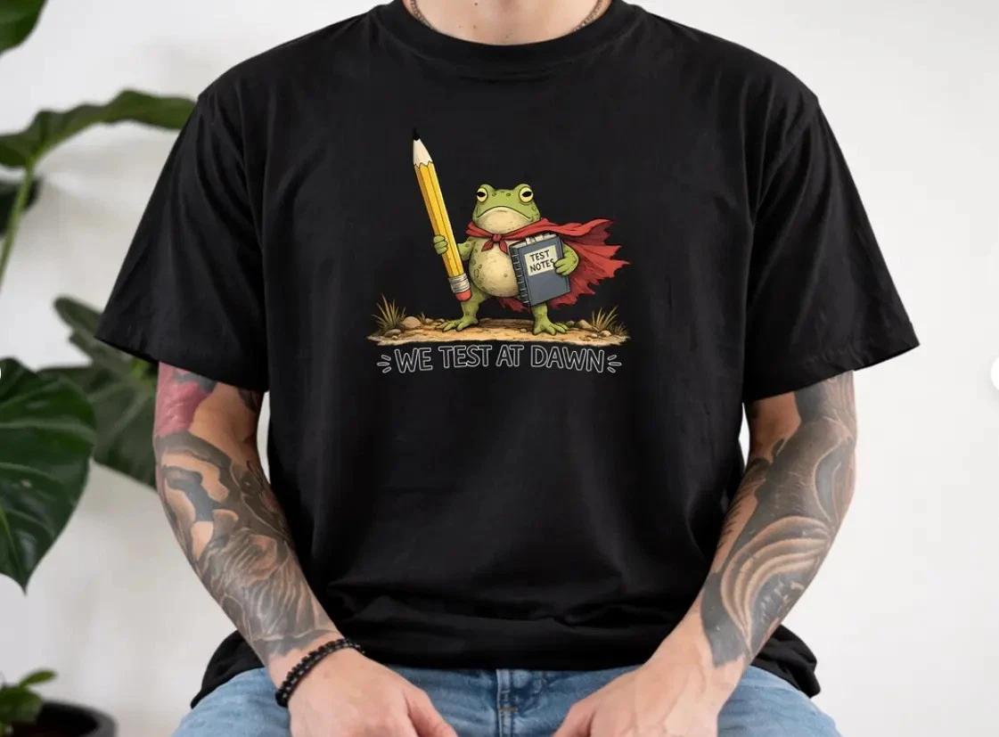 We Test at Dawn Frog Teacher Shirt, Funny Testing Day Tee XL