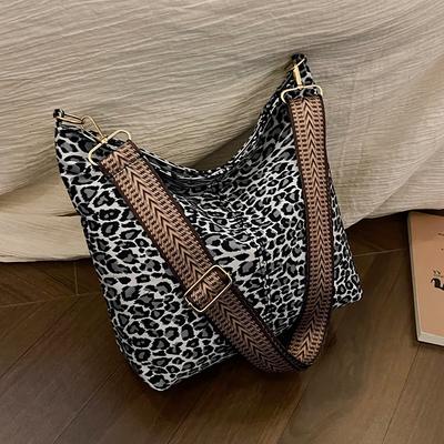 Bolso bandolera de gran capacidad con correa ancha para el hombro, nuevo estilo, bolso de hombro con estampado de leopardo para mujer, bolso de cubo de moda para desplazamientos diarios.