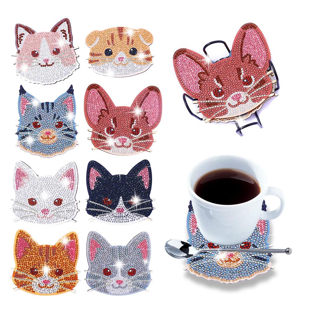 6/8PCS Diamond Painting Coasters Cartoon Animal Wooden Diamond Mosaic Art Drink Cup Pad Table Placemat Home Decor Christmas Gift