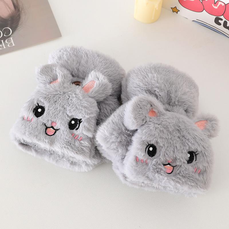 Cute Plush Girl Winter Cycling Office Student Plush Thickened Flip Fashion Warm Cold Thickened Gloves