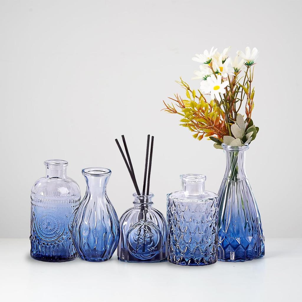 100% Crystal Clear Glass Bud Vases Flower Pots For Home Décor - Set Of 5
