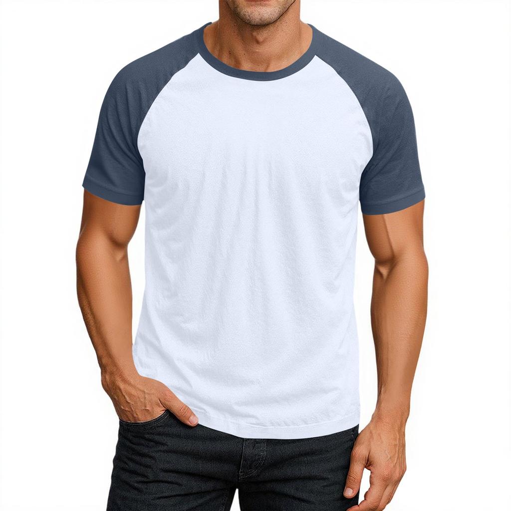 Men's Round Neck Contrast Color Raglan Short Sleeve Top T-shirt