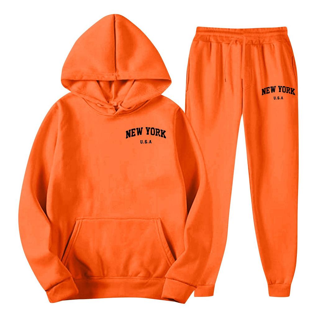 Men's Spring and Autumn Solid Color Suit Hooded Sweater Suit Trend Casual Sports Two-piece Suit