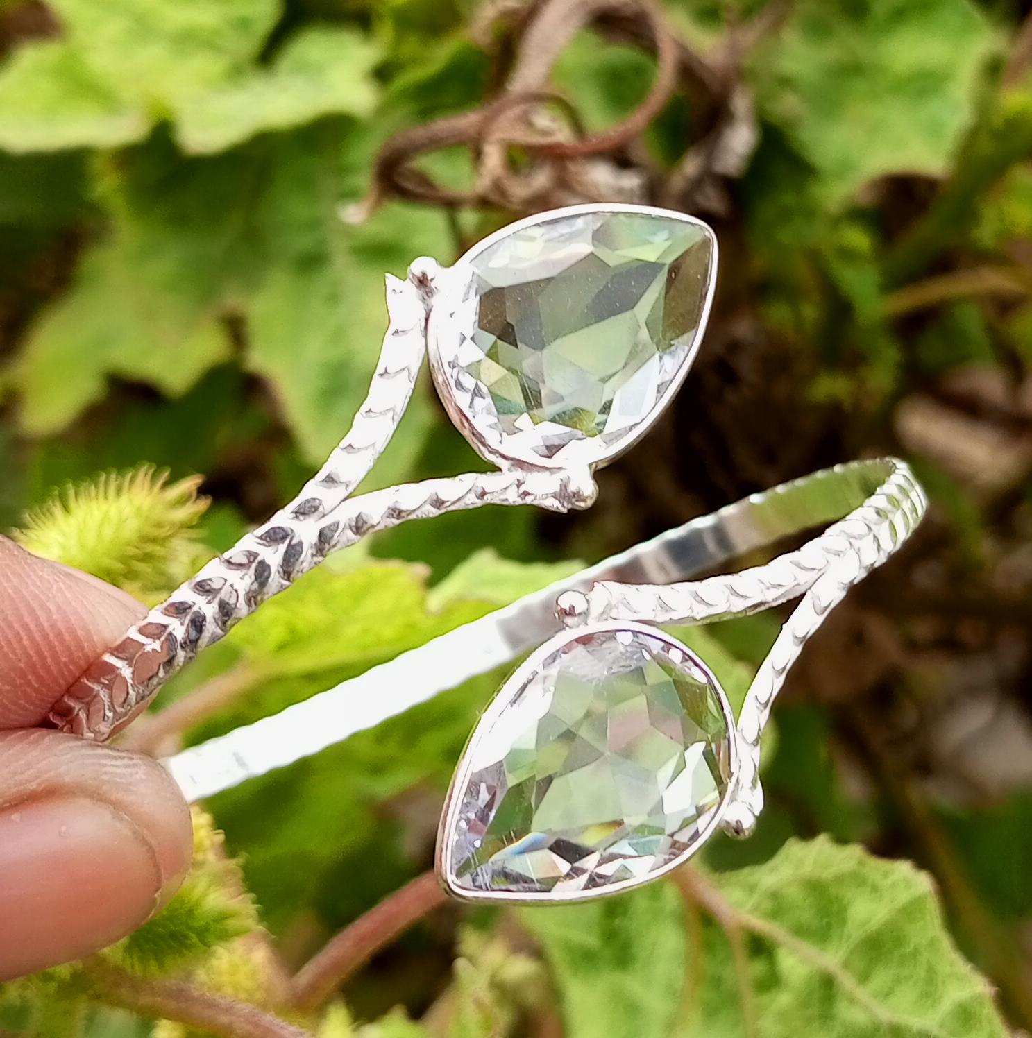 

Граненый стеклянный драгоценный камень Стерлингового серебра 925 пробы с покрытием Регулируемый браслет-манжета унисекс/ювелирные изделия-браслет