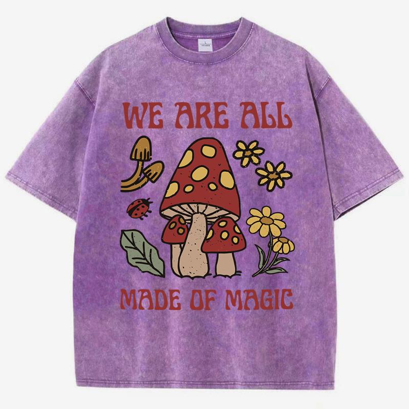 Magische Cartoon Blume Pilz Druck Gewaschene T-Shirts Damen All-Match Baumwolle T-Shirt Sport Sommerkleidung Locker Oberteil