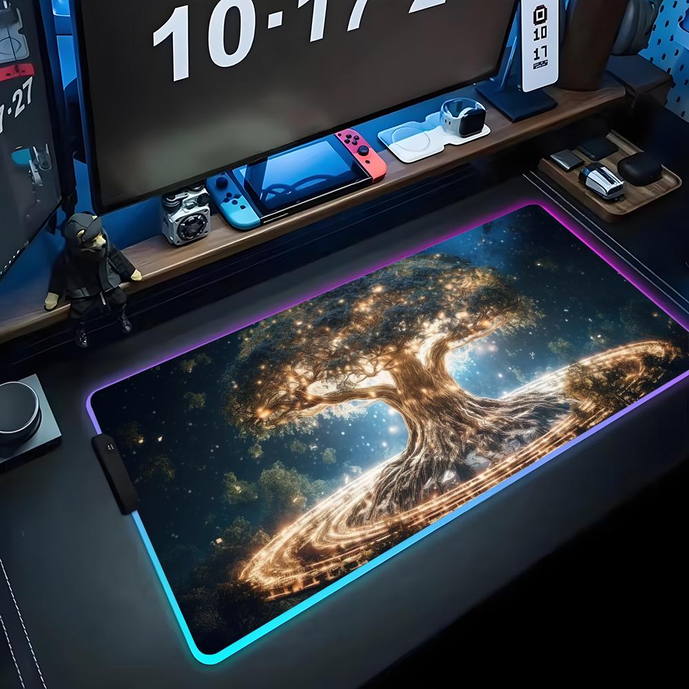 Lebensbaum Mauspads RGB Gaming-Mauspad Großes LED-Pad PC-Schreibtischmatte Leuchtendes Mauspads Große Tastaturmatten Tischteppich mit Hintergrundbeleuchtung