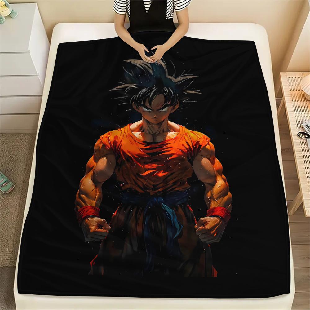 Son Goku Anime Print Flannel Blanket, Warm for Sofa Bed Chair Picnic Travel, Bedroom Decorative Throw -HE27
