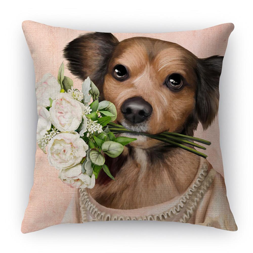 Oil Painting Chic Animal Dog Portraits Cushion Cover Home Decorative Sofa Throw Pillow Case Peach skin 18*18(CM)-1Pcs