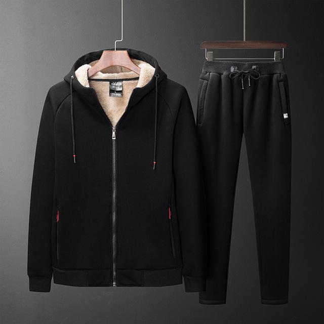 Men Cotton Winter Sporting Hooded Jacket Sweatshirt+Pants Sweatsuits 2PCS Tracksuit Men Clothes