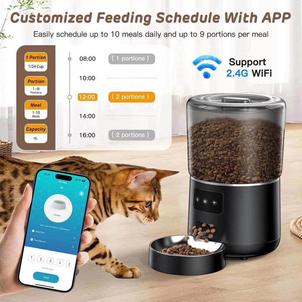 Smart 4L Remote-Controlled Automatic Pet Feeder with App, Timed Feeding & Graffiti Design for Cats and Dogs