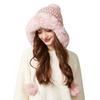 Knitted Hat Winter Big Hair Collar Thick Wool Hat Women's Three Hair Ball Warm Hat