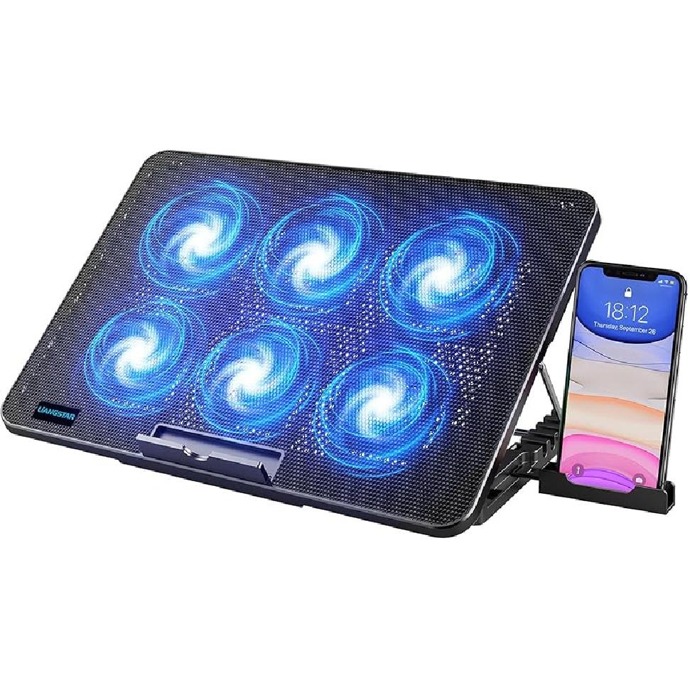 LIANGSTAR Laptop Cooling Pad, Laptop Cooler with 6 Quiet Fans for 12-17 Inch Notebook Gaming Fan Stable Stand, 7 Height & Wind Speed Adjustable, 2