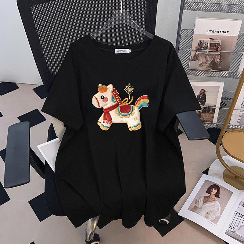 Women's Plus Size Slimming Loose Fit Mid-Length Short-Sleeve T-Shirt (200-350 jin)