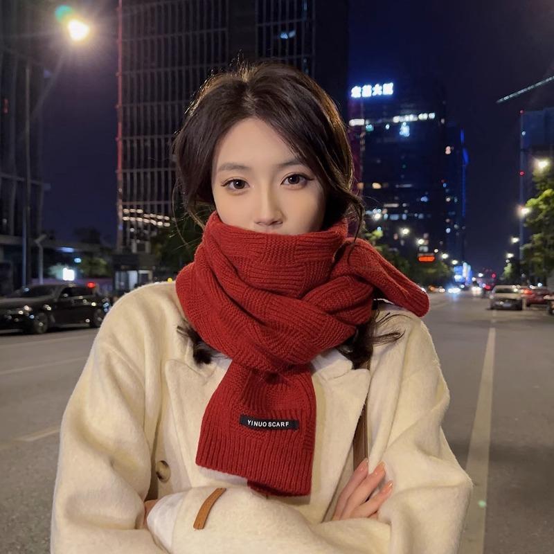 

New red wool scarf women s winter senior sense versatile student Christmas gift knitted couple scarf