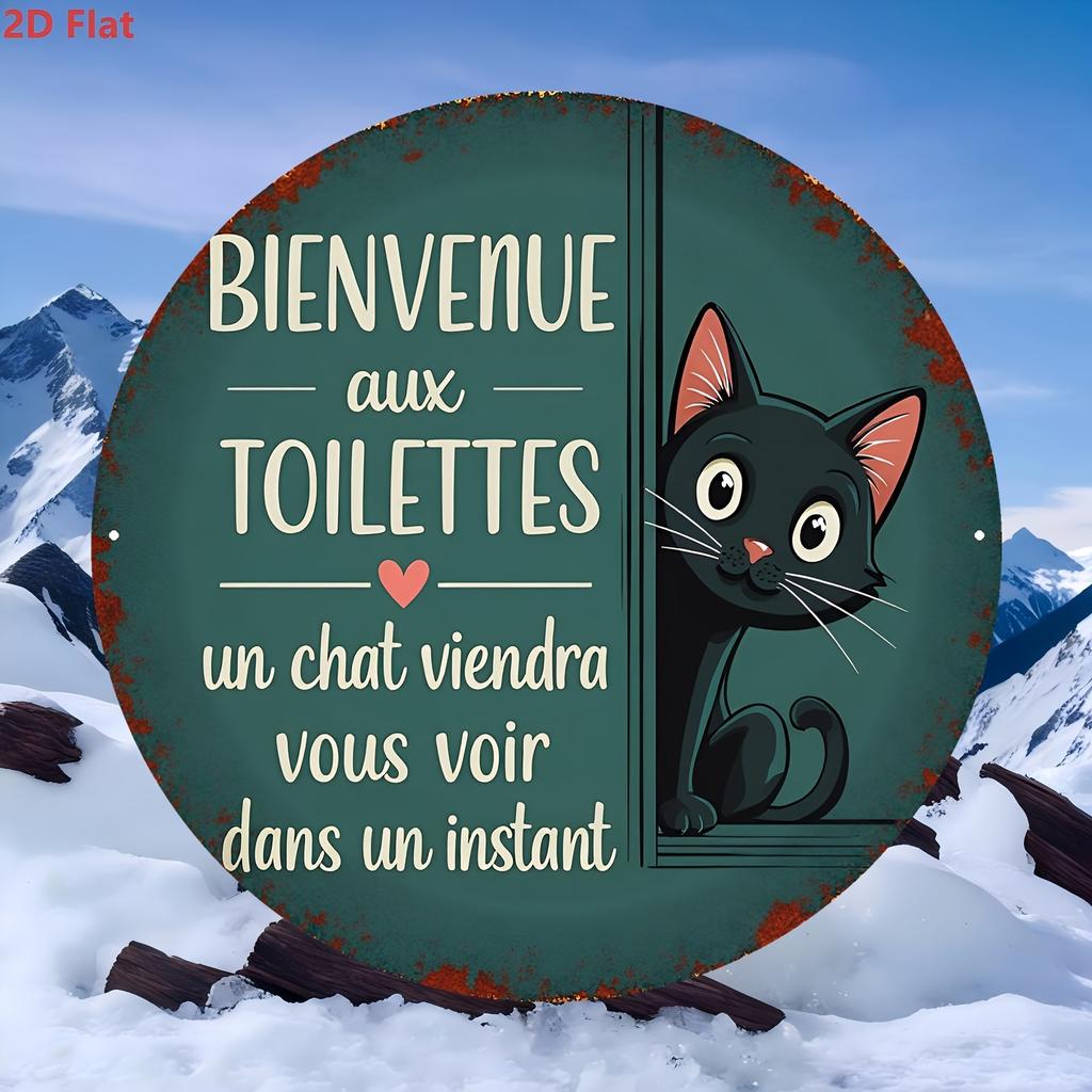 Vintage Black Cat Round Aluminum Sign X Inch Minimalist Decor for Bathroom Bedroom Living Room Cat Lover Wall Art