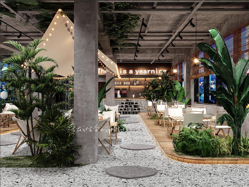 Live Broadcast Luxurious Outdoor Café with Green Artificial Turf