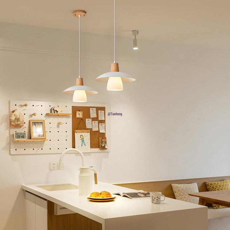 Japanese Style Solid Wood Pendant Light for Teahouse or Milk Tea Shop