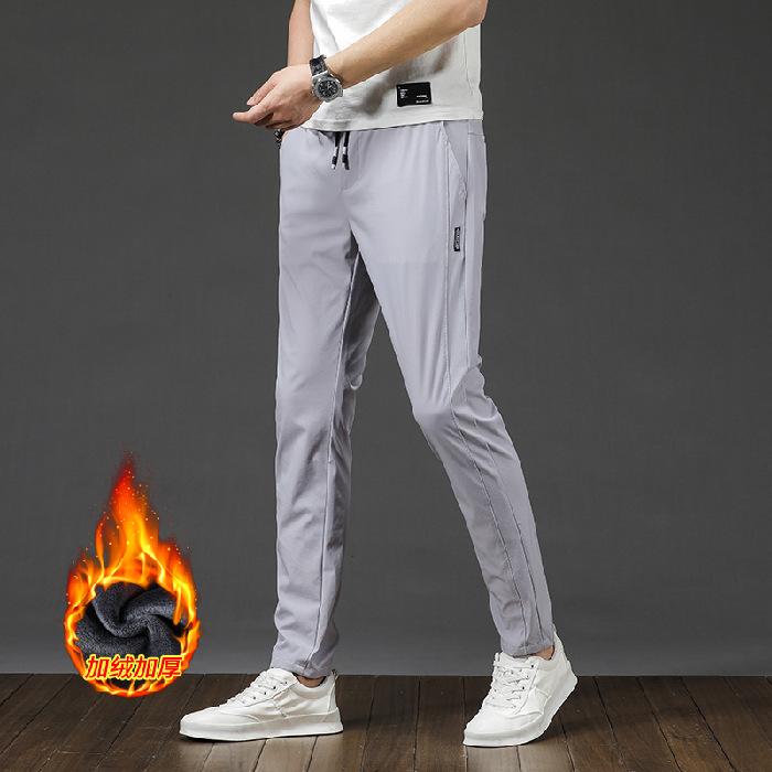 Autumn And Winter New Style With Plush Thickening/Regular Men'S Sports Elastic Waist Casual Pants Straight Leg Small Leg Pants Warm Elastic Slim