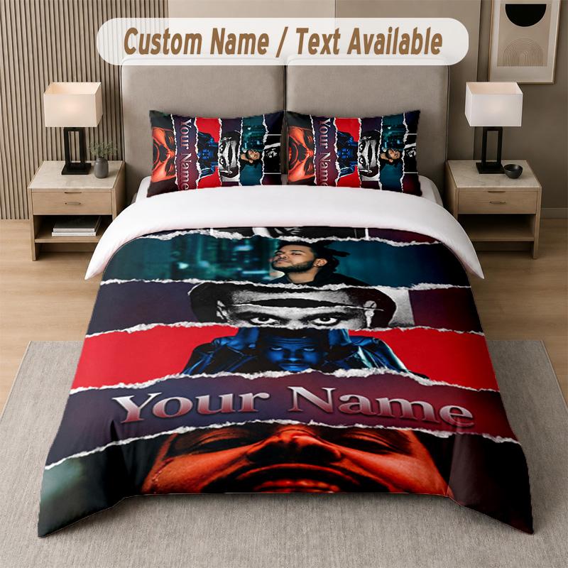 The Weeknd 3Pcs Bedding Set, Personalized Custom Name Text, 1 Duvet Cover & 2 Pillowcases For Bedroom