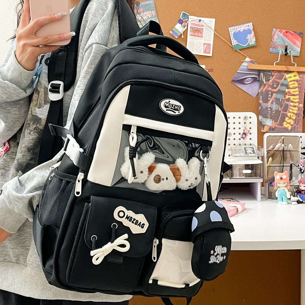Mochila Estilo Universitario Estudiante de Secundaria Mochila Escolar de Gran Capacidad Estudiante de Bachillerato Mochila de Color Contrastante Chica Linda Mochila Nueva Dolor
