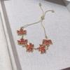 Luxury Red Zircon Maple Leaf Jewelry Set for Women Korean Style Earrings Bracelet Necklace Clavicle Chain Party Accessory