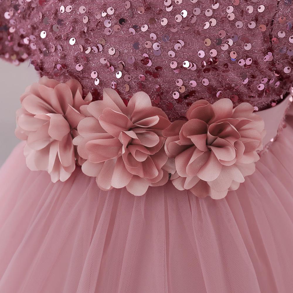 Transgraniczna sukienka z cekinami dla dziewczynki z kwiatami 3D, puszysta siateczka - roczek, wiosenna sukienka księżniczki na urodziny