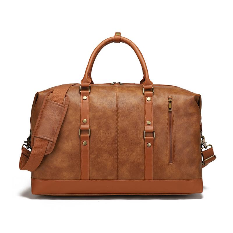 Wear-resistant PU Travel Bag Business Style Solid Color Outdoor Single Shoulder Luggage Storage Bag