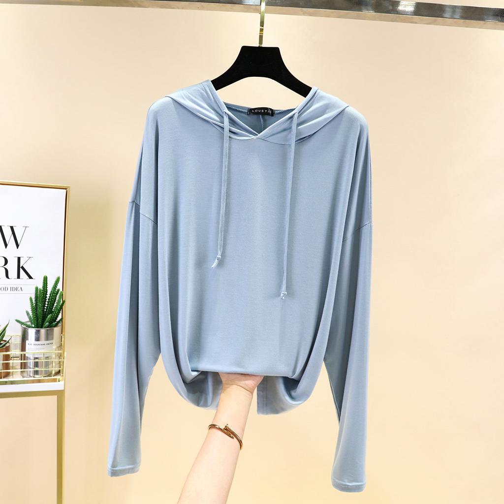 Women's Modal Hoodies Oversized Pullover Sweatshirts Long Sleeve Drawstring Sunshirt